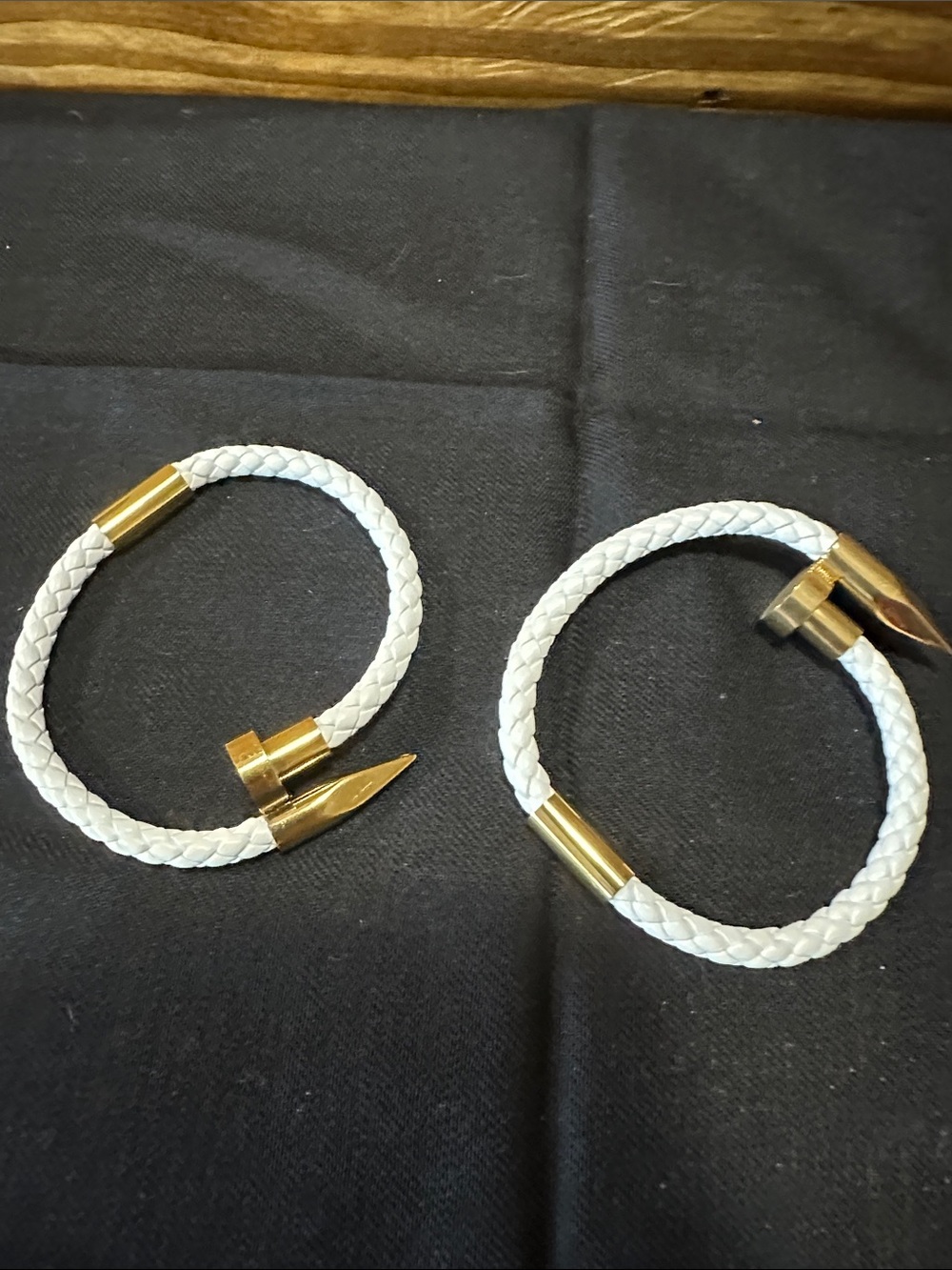2 for 1 White Braided Leather Bracelet with Gold Nail Clasp